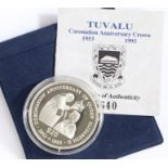 Royal Mint Tuvalu Elizabeth II coronation anniversary silver proof crown 1993