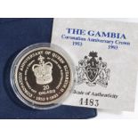 Royal Mint Gambia Elizabeth II coronation anniversary silver proof crown 1993