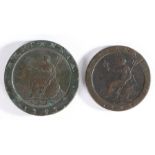 George III cartwheel penny and two pence coins, 1797