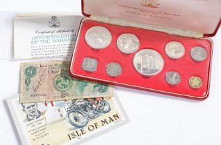 Commonwealth of the Bahamas Proof Set, Franklin Mint, a signed Isle of Man TT rider Geoff Duke One