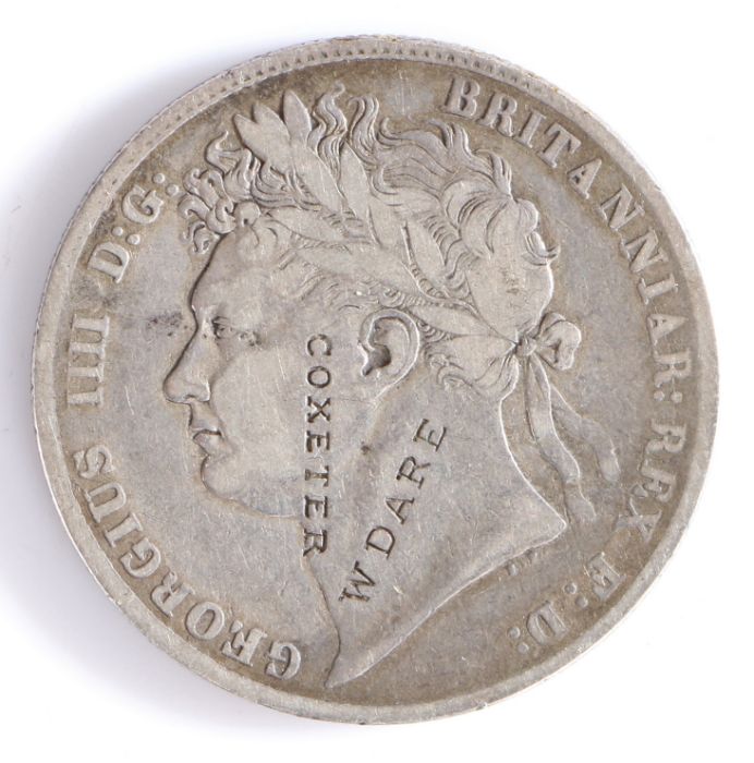 George IIII Half Crown, 1823, stamped W DARE COXETER