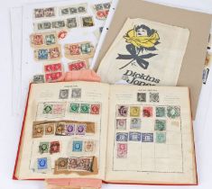 British Empire used pre World War II stamps housed in an album, loose stamps (qty)