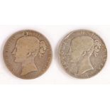 Two Victorian crowns, 1844, one drilled (2)