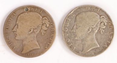 Two Victorian crowns, 1844, one drilled (2)