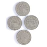 USA 5 Cents, 1868, 1881, 1884 and 1882, (4)