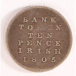 George III Irish ten pence bank token, with profile bust of George III, the reverse inscribed "