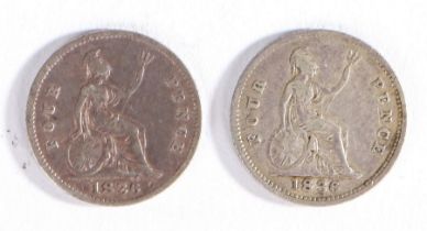 Two William IIII four pence pieces, 1836 (2)