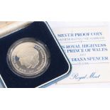 Royal Mint silver proof coin commemorating the marriage of Prince Charles and Lady Diana Spencer