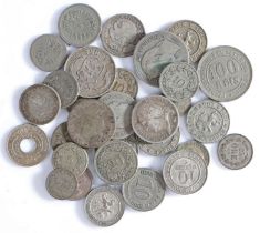 Collection of coins, to include France 2 Francs 1867, Helvetia 10, 20, Leopodl II 10 Cents, Norway