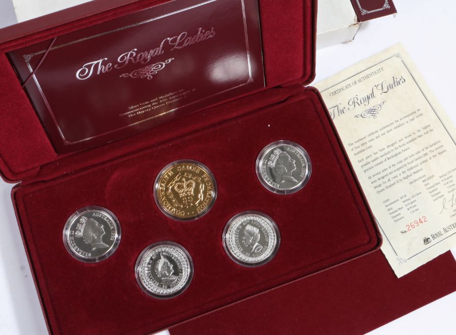 Royal Australian Mint "The Royal Ladies" coin set, Comprising four $25 coins and a gilt medallion
