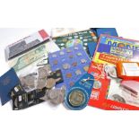 Collection of coins including 1971 First decimal coin sets, commemorative crowns, etc