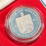 Royal Mint silver proof crown commemorating Queen Elizabeth II's visit to the Bailiwick of