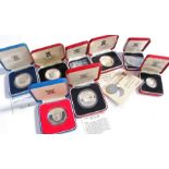 Collection of silver proof coin including Tuvalu, Kiribati, 1977 crown etc