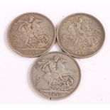 Three Victoria Crowns, 1889 x 2, 1890, (3)