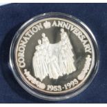Turks & Caicos Islands Elizabeth II coronation anniversary silver proof 20 crowns 1993