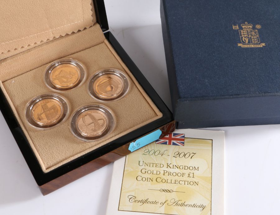 Royal Mint Gold Proof Four Bridges Series, 2004-2007, each struck in 22 carat gold, cased with