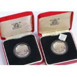 Two Royal Mint silver proof one pound coins 1983, cased (2)