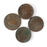 Four Hibernia farthings, 1723, two 1806, one worn (4)