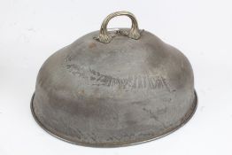 Large pewter meat cover, with silver plated handle, 51cm wide