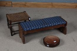 Three footstools of various sizes to include a rectangular upholstered footstool, small circular