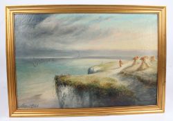 Larpent Roberts (c.1830-1890) Coastal views, a pair, signed (lower-left), oil on canvas, 39cm x