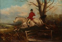 Style of John Frederick Herring (British, 1795-1865) Hunt scene with white stallion and rider,