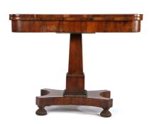 William IV rosewood card table, in the manner of Gillows of Lancaster, the hinged crossbanded