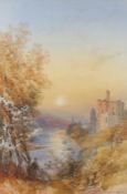 James Burrell Smith (British, 1822-1897) Continental river landscape with ruined castle, signed