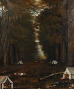 W.H. Marsh (19th Century), Naïve woodland scene with military encampment, signed & dated 1880, oil