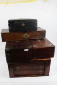 Victorian leather mounted writing box, two other writing boxes, oak box with brass escutcheon, oak