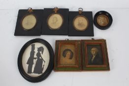 Six portrait miniatures, to include four 19th century examples, two prints and a silhouette of a