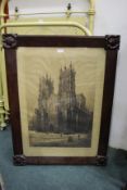 Charles Bird, large etching of York Minster, pencil signed to margin, 68cm tall, 48cm wide, and
