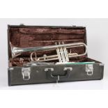 Yamaha YTR 2335 silver plated Trumpet with 11B4 mouthpiece in fitted hardshell case. Serial