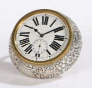 Late Victorian silver easel clock, Birmingham 1900, maker Douglas Clock Co. the white enamel dial