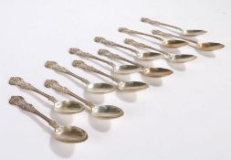 Set of twelve Victorian Scottish silver teaspoons, Glasgow 1869, maker William Coghill, with