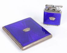 George V silver and blue enamel cigarette case, Birmingham 1932, maker Gieves Ltd. decorated with