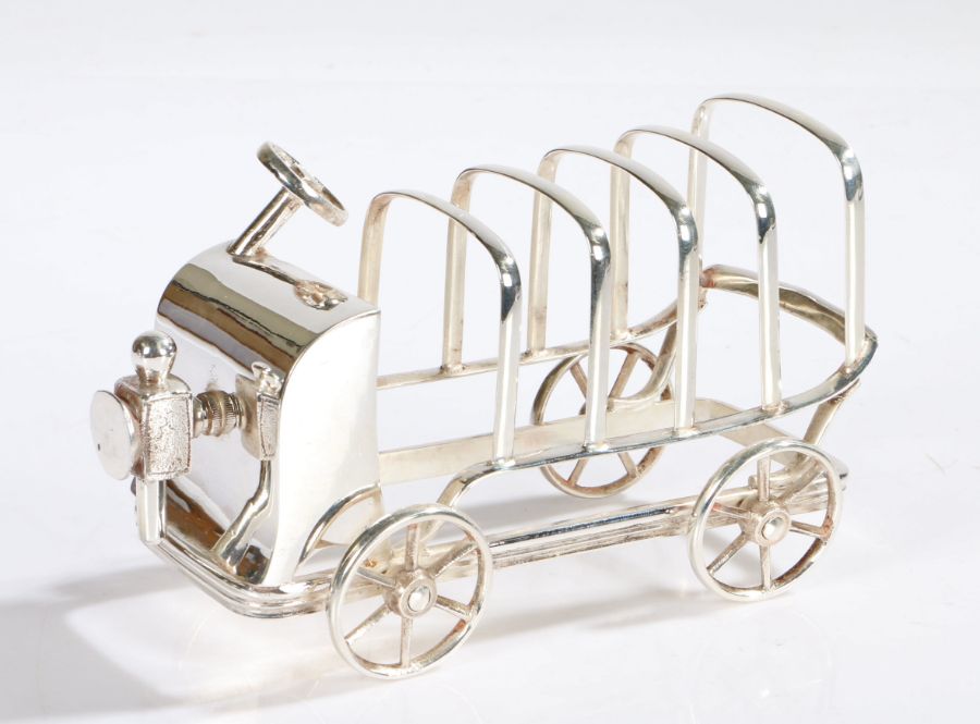 Edwardian silver plated novelty toast rack modelled as a car, maker Henry Wilkinson Ltd. the car