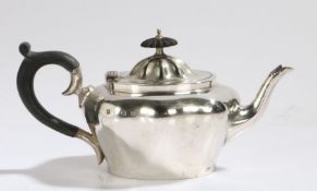 Edward VII silver teapot, Birmingham 1902, maker A & J Zimmerman, with ebony handle and gadrooned