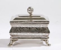 19th Century German silver sugar box, the hinged lid with pomegranate form finial, the swept body