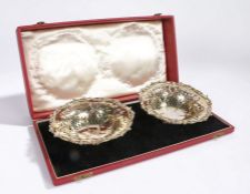 Pair of George V silver gilt bonbon dishes, Birmingham 1906, maker Elkington & Co. with foliate