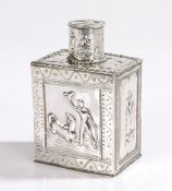 19th Century Dutch silver tea caddy, 1894, the cylindrical cover with dove above a band of