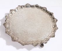 George II silver salver, London 1751, maker William Peaston, the shell and scroll cast border