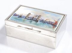 George V silver cigarette box, Birmingham 1927, maker Martin Hall & Co Ltd. the hinged lid with