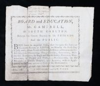 Ephemera, Board of Education, Mr Campbell of South Carlton, Returns his sincere thanks to his