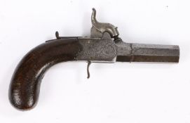 19th century box lock pocket percussion pistol by G. Farmer, Cardiff, engraved lock plates and