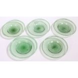 Set of five 19th Century green glass dessert plates, broad folded rim, 18.5cm diameter (5)