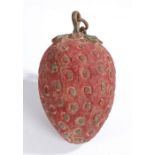 20th Century Green Grocers trade sign, carved as a strawberry, with a chain to the top, 29cm high