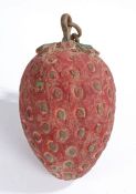 20th Century Green Grocers trade sign, carved as a strawberry, with a chain to the top, 29cm high