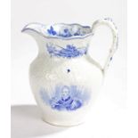 William IV and Queen Adelaide Minton coronation jug, blue transfer decorated, 19.5cm high