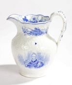 William IV and Queen Adelaide Minton coronation jug, blue transfer decorated, 19.5cm high